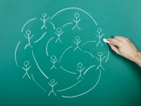 Drawing social network on a green chalkboard