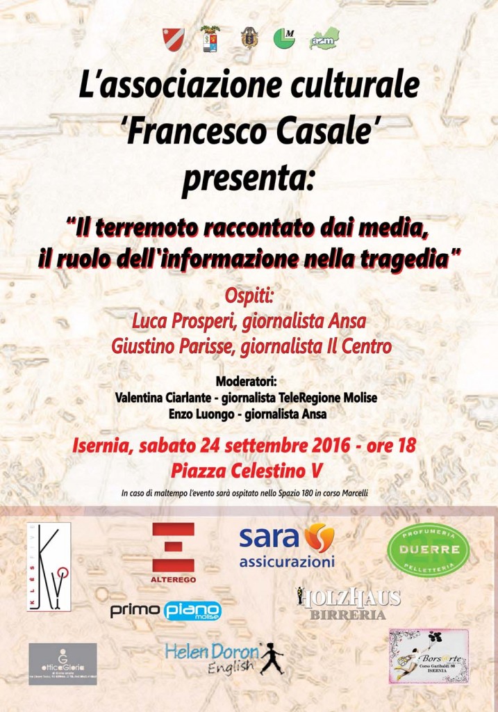 Giornalismo e racconto del sisma, l’evento dell’associazione ‘Casale’ sabato ad Isernia