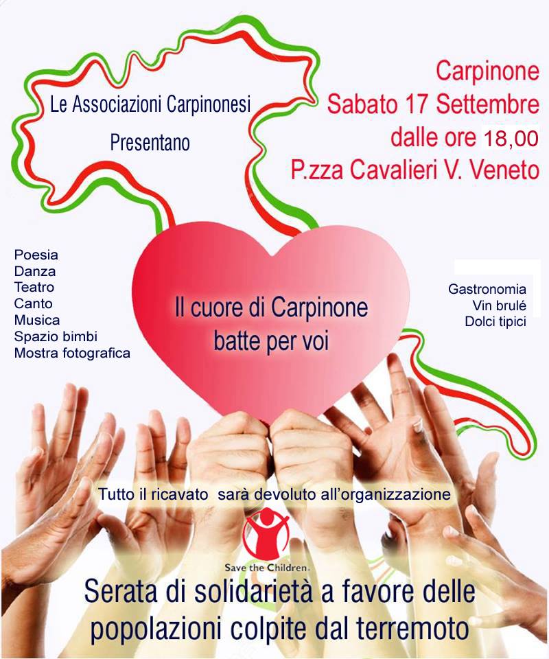 Il cuore di Carpinone batte per voi: sabato spettacolo per le popolazioni colpite dal sisma