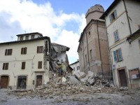 Rubbles and destroyed houses in Camerino, near Macerata, a day after two big earthquakes shook central Italy, 27 October 2016. At least 200 aftershocks followed the first of two big earthquakes to hit central Italy on Wednesday, the National Institute of Geophysics (INGV) said Thursday. The first 5.4 magnitude quake struck at 19:10 Italian time and was followed by an even bigger one, of magnitude 5.9, at 21:18. But there were at least 200 aftershocks too. ANSA/ CRISTIANO CHIODI