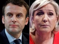 A combination picture shows portraits of the candidates who will run in the second round in the 2017 French presidential election, Emmanuel Macron (L), head of the political movement En Marche !, or Onwards !, and Marine Le Pen, French National Front (FN) political party leader.  Pictures taken March 11, 2017 (R) and February 21, 2017 (L).  REUTERS/Christian Hartmann - RTS13KJY