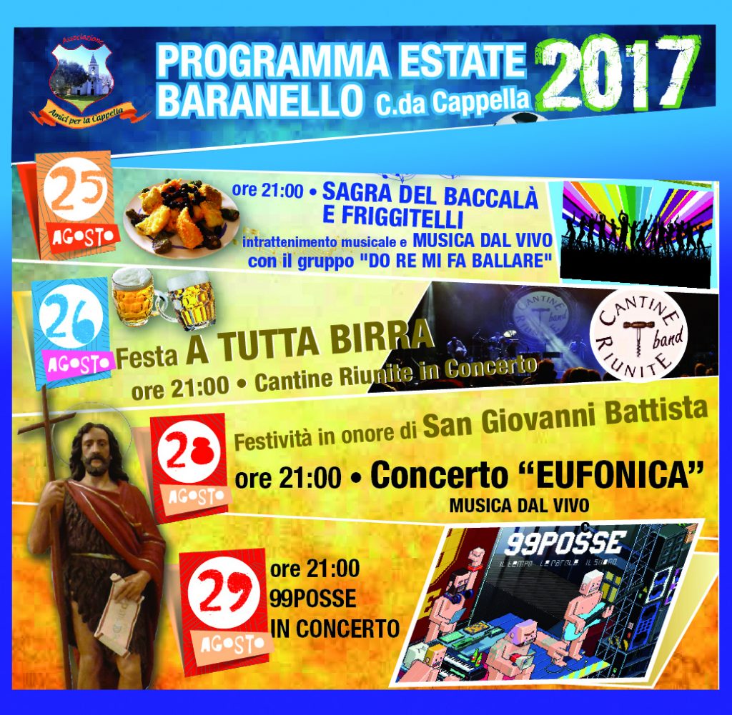 Estate a Baranello tra musica, sagre e buon cibo. Il 29 il live dei 99 Posse