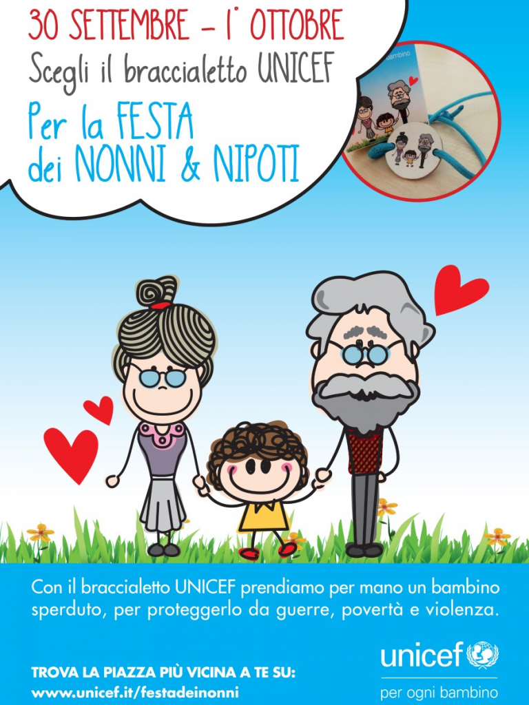 L’Unicef Italia oggi e domani in piazza per celebrare la giornata dedicata a nonni e nipoti