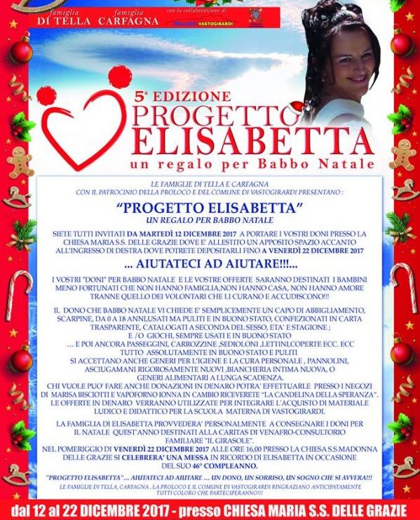 “Progetto Elisabetta” a Vastogirardi, un regalo a Natale per i meno fortunati
