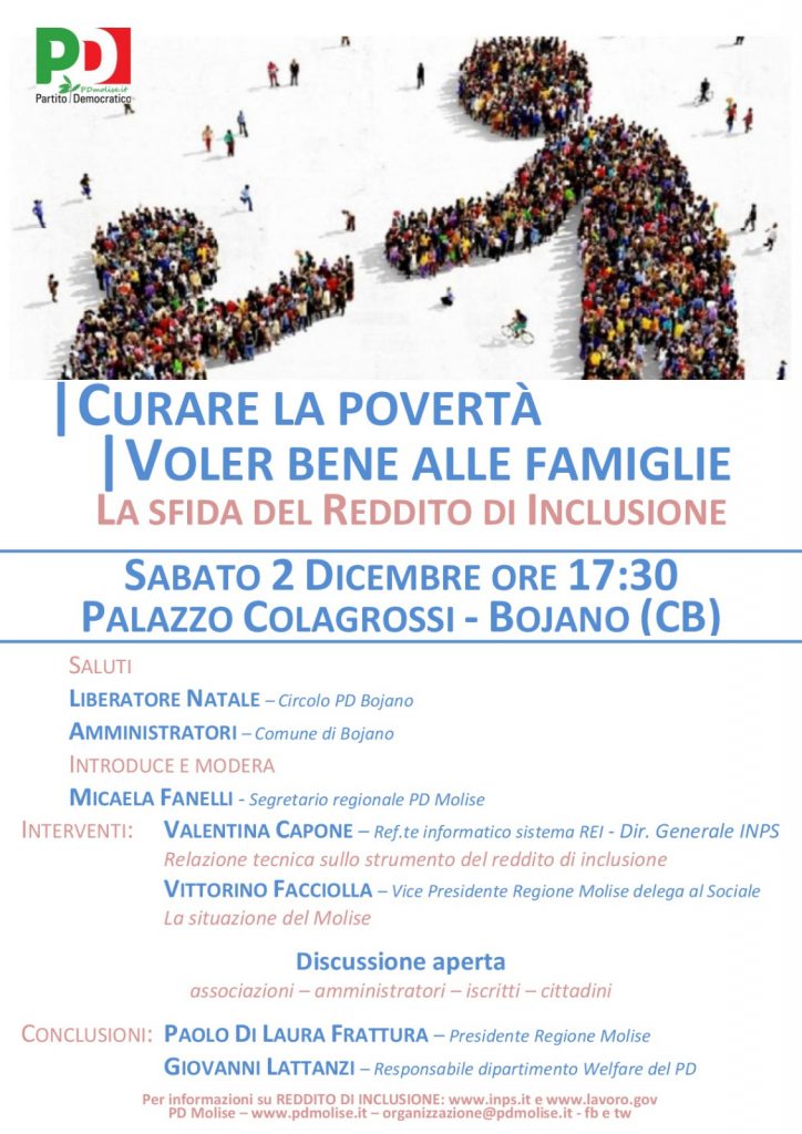 Reddito di inclusione, da oggi è possibile avanzare richiesta. Domani seminario del Pd a Bojano