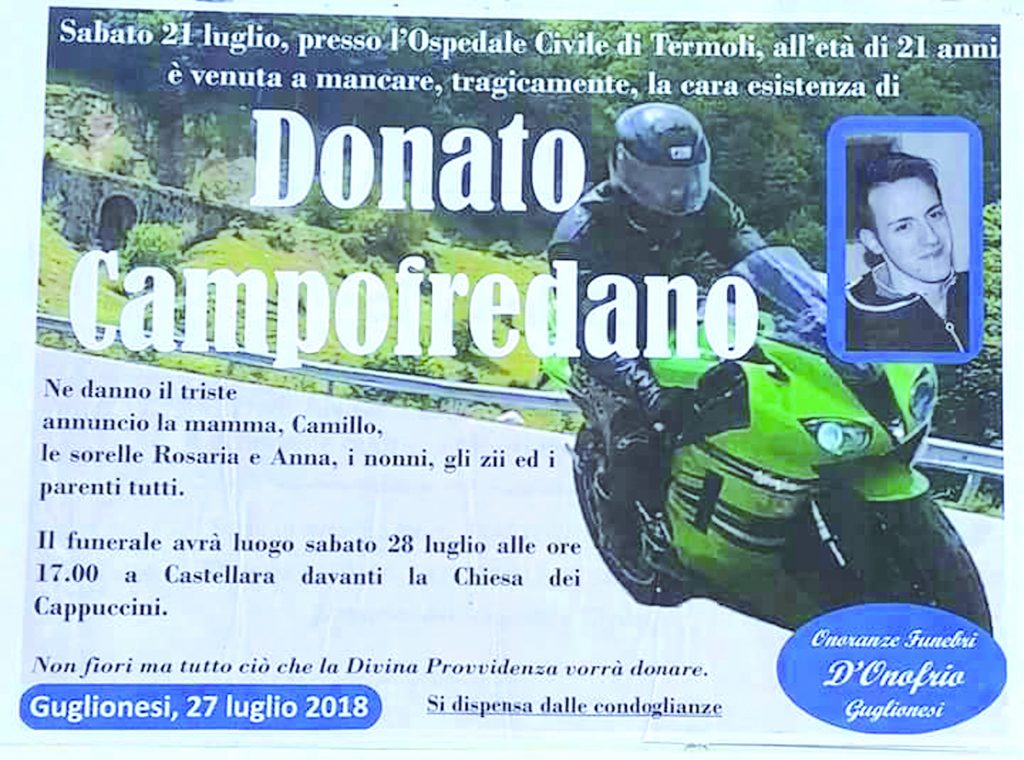 Guglionesi, oggi a Castellara i funerali di Donato Campofredano