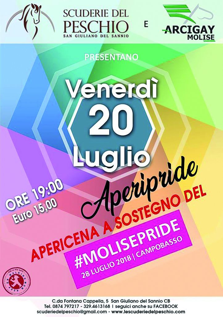 Un’apericena per sostenere il Molise Pride, appuntamento alle Scuderie del Peschio