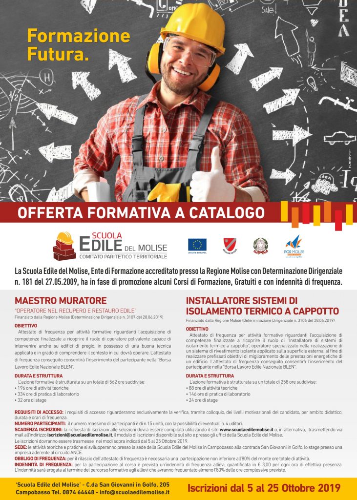 Scuola edile, partono i corsi di formazione