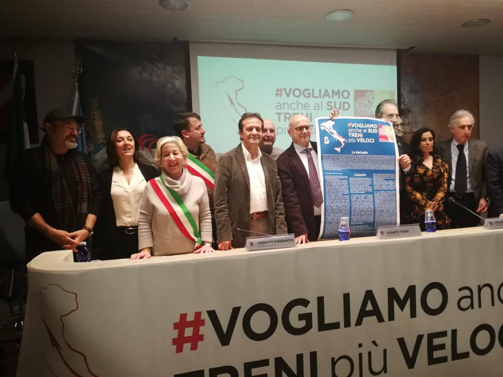 Alta velocità ferroviaria al Sud, anche Toma firma l’appello