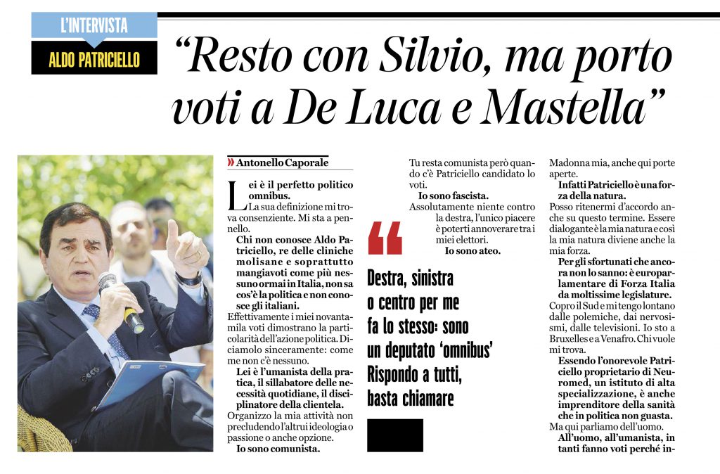 Scoppia il caso De Luca, la verità di Patriciello: sono un politico ‘omnibus’