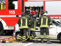 brave firefighters relieve an injured after an accident during a practice session in the fire station