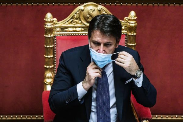 Italian Prime Minister Giuseppe Conte during the communications to the Senate on the epidemiological situation and on any further measures to deal with the emergency of the Coronavirus Covid-19 pandemic, Rome, Italy, 02 November 2020. ANSA/ANGELO CARCONI