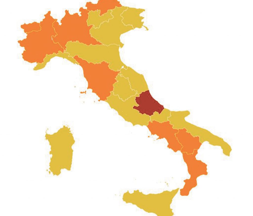 L’indice Rt sale a 1.38 ed è il più alto d’Italia: allerta terapie intensive, ma il Molise resta giallo