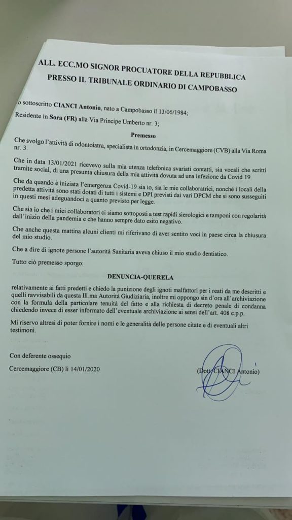 Cercemaggiore, studio chiuso per Covid: la chiacchiera di paese finisce in procura