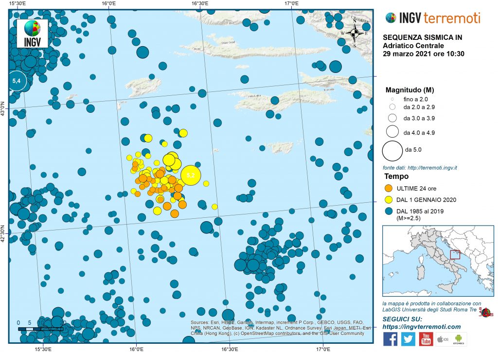 Oltre 100 scosse nel Mare Adriatico, intensità costante