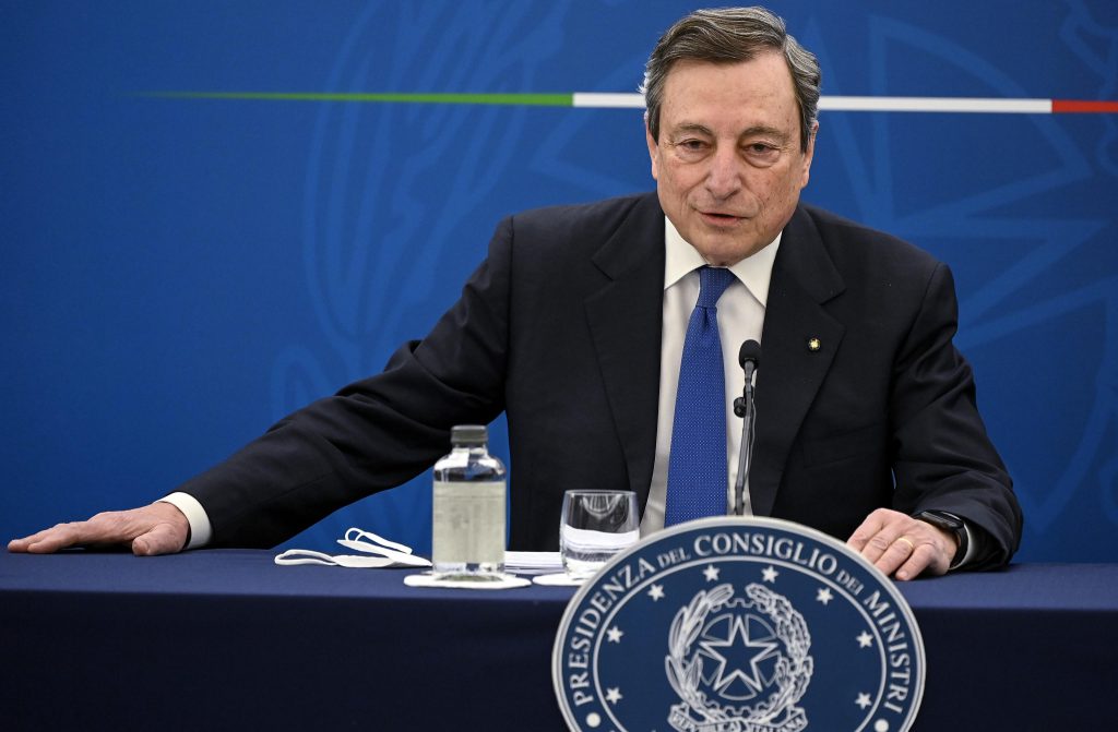 Italian Prime Minister, Mario Draghi, attends a press conference on plan to fight Coronavirus Covid-19 pandemic, Rome, Italy, 08 April 2021.
ANSA/RICCARDO ANTIMIANI