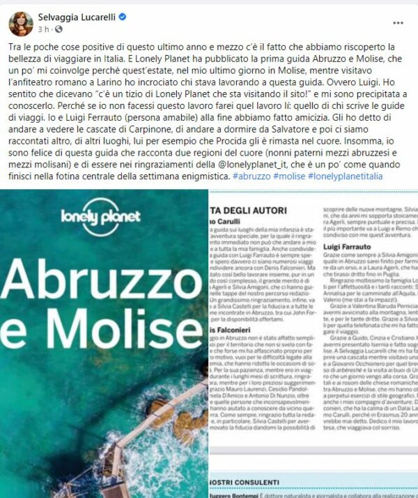 Il Molise su Lonely Planet, c’è lo zampino di Lucarelli: dissi a Luigi di andare a Carpinone