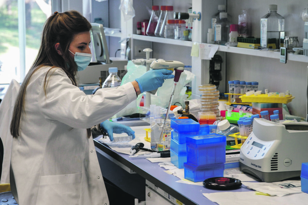 Researchers at work in the ReiThera's laboratories , company is working on second phase of the anti-Covid vaccine named ''GRAd-CoV2'', Castel Romano, outskirts of Rome, on 8 Jannuary 2021. ANSA/FABIO FRUSTACI