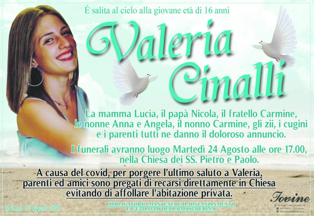 L’ultimo abbraccio alla 16enne Valeria Cinalli, oggi i funerali a Termoli