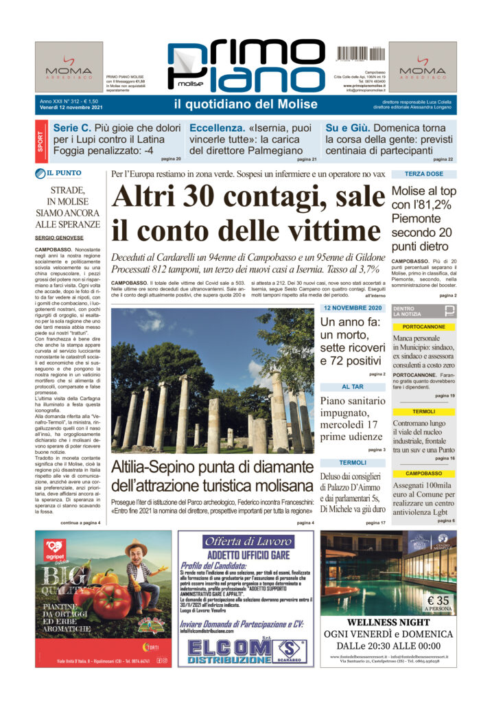 Server della tipografia in tilt, oggi non siamo in edicola. SFOGLIA L’EDIZIONE ODIERNA DI PRIMO PIANO MOLISE