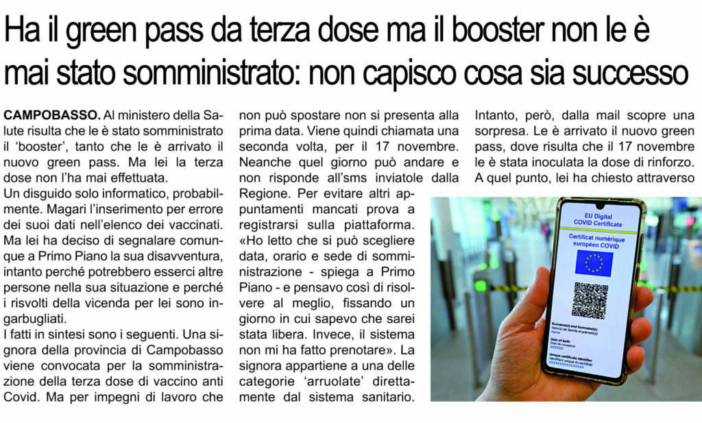 Green pass via mail senza la terza dose, la denuncia: è accaduto anche a me