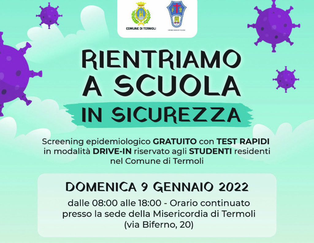 Termoli, alla vigilia del ritorno a scuola screening anti-Covid gratuito e volontario per tutti gli studenti residenti
