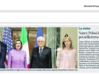 Nancy Pelosi, la visita a Fornelli sui principali quotidiani italiani