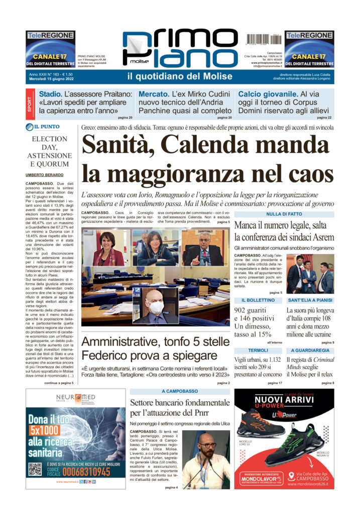 L’edizione completa di Primo Piano Molise del 15 giugno