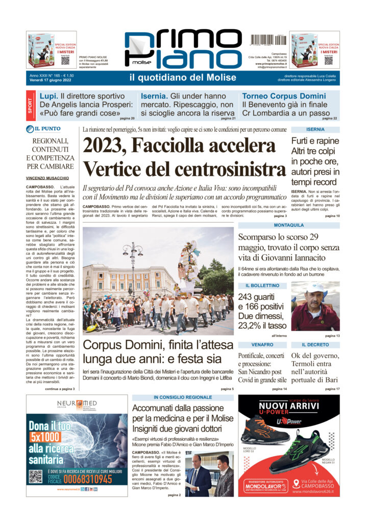 L’edizione completa di Primo Piano Molise del 17 giugno