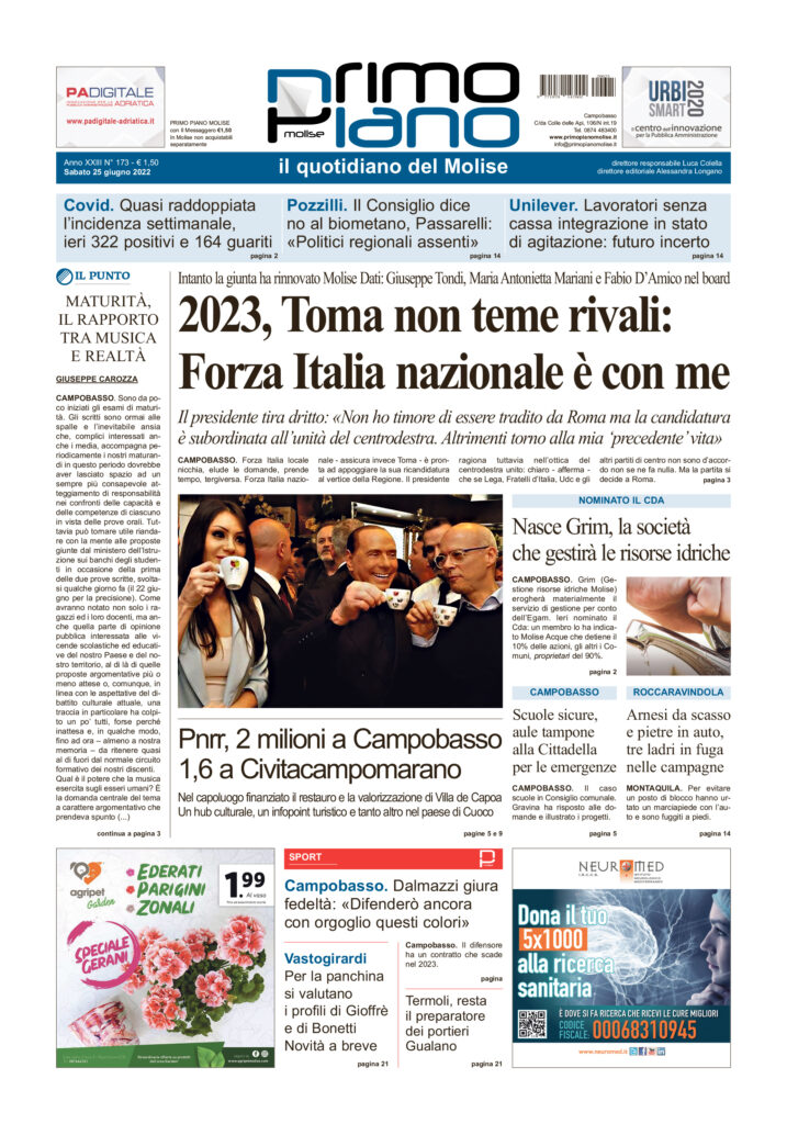 L’edizione completa di Primo Piano Molise del 25 giugno