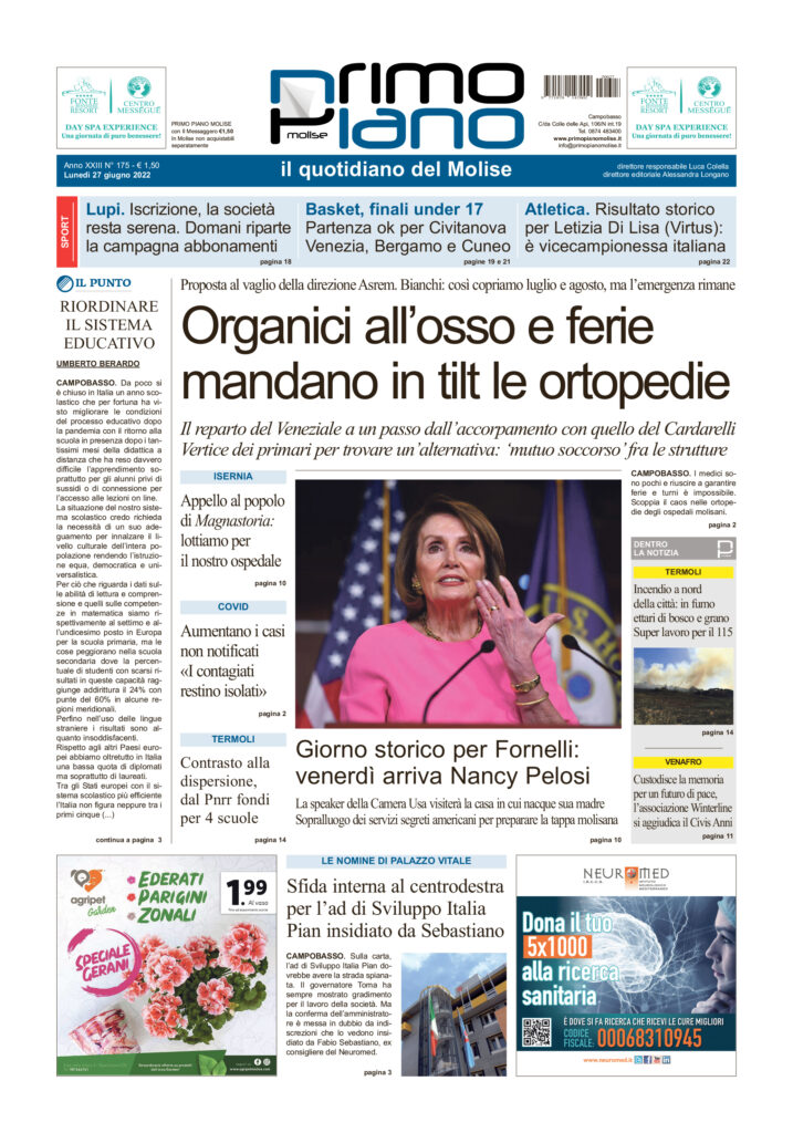 L’edizione completa di Primo Piano Molise del 27 giugno