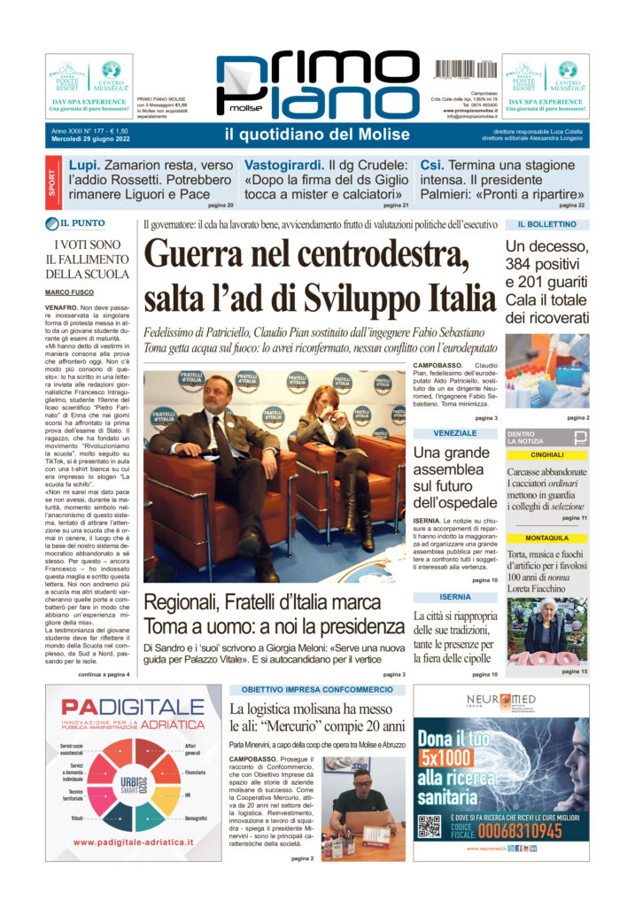 L’edizione completa di Primo Piano Molise del 29 giugno