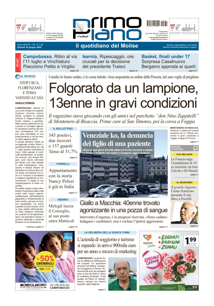 L’edizione completa di Primo Piano Molise del 30 giugno