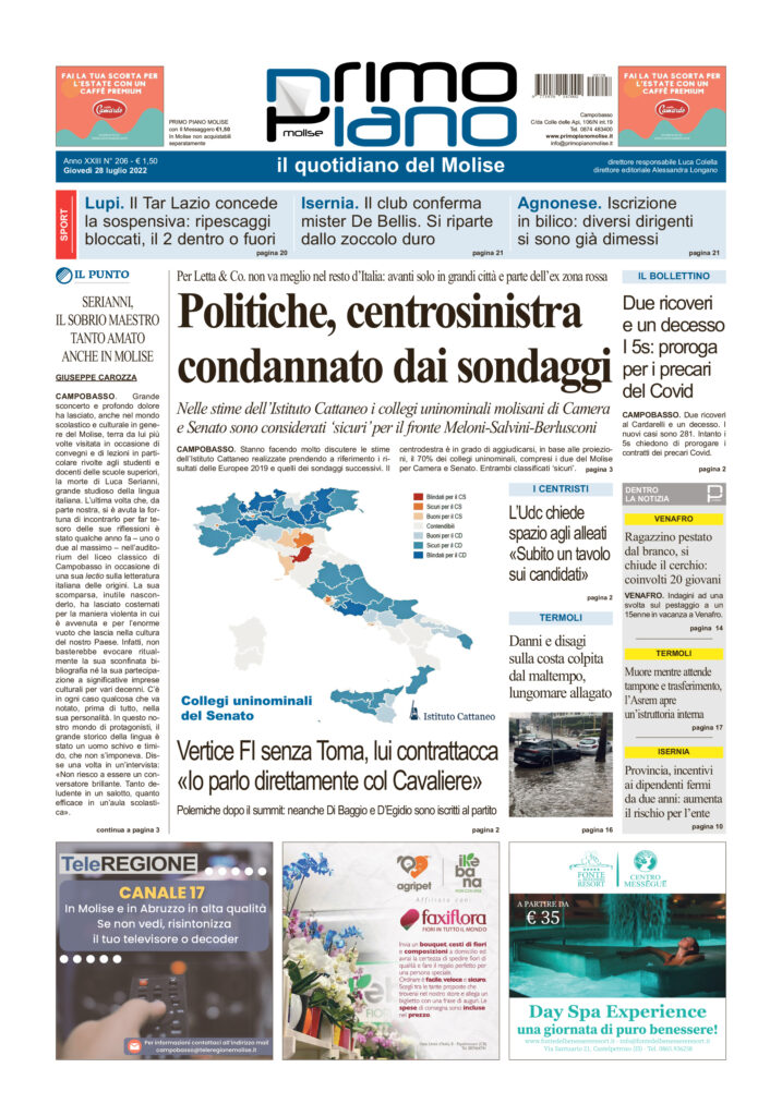 L’edizione completa di Primo Piano Molise del 28 luglio