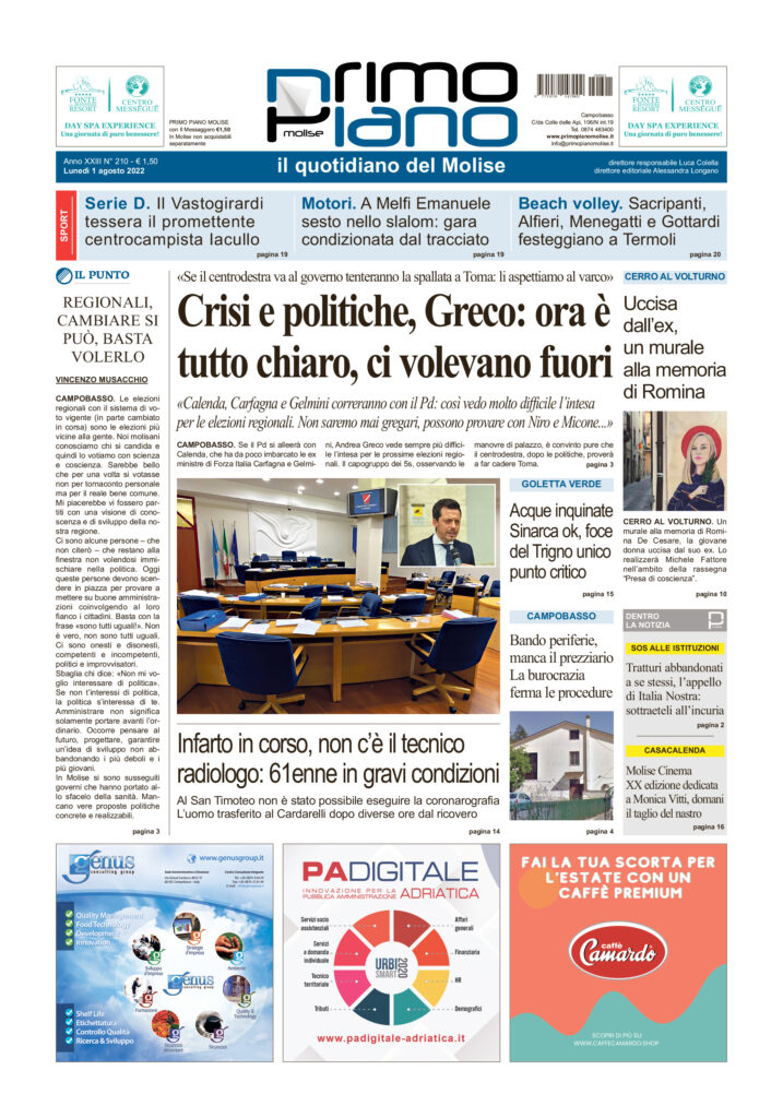 L’edizione completa di Primo Piano Molise del 1 agosto