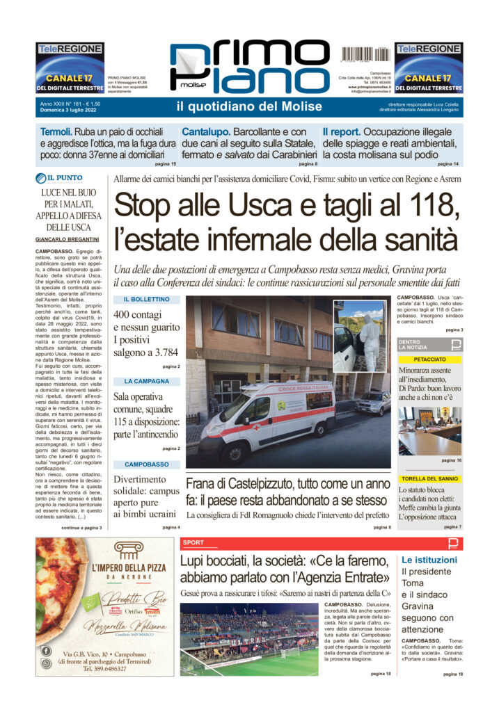 L’edizione completa di Primo Piano Molise del 3 luglio