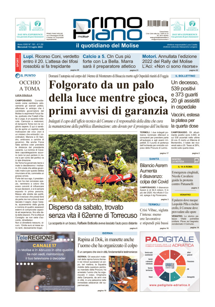 L’edizione completa di Primo Piano Molise del 13 luglio
