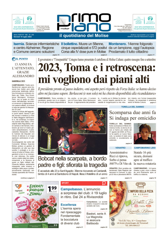 L’edizione completa di Primo Piano Molise del 14 luglio