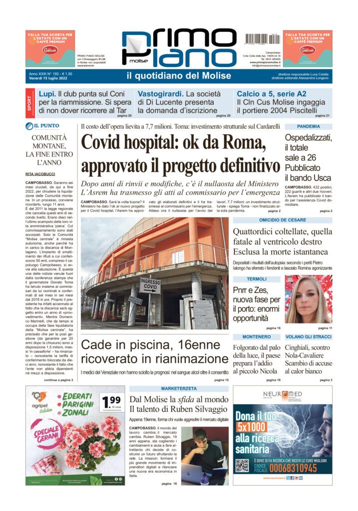 L’edizione completa di Primo Piano Molise del 15 luglio