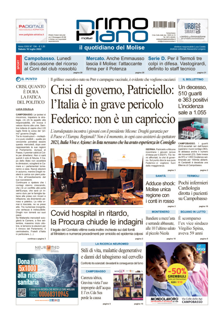 L’edizione completa di Primo Piano Molise del 16 luglio