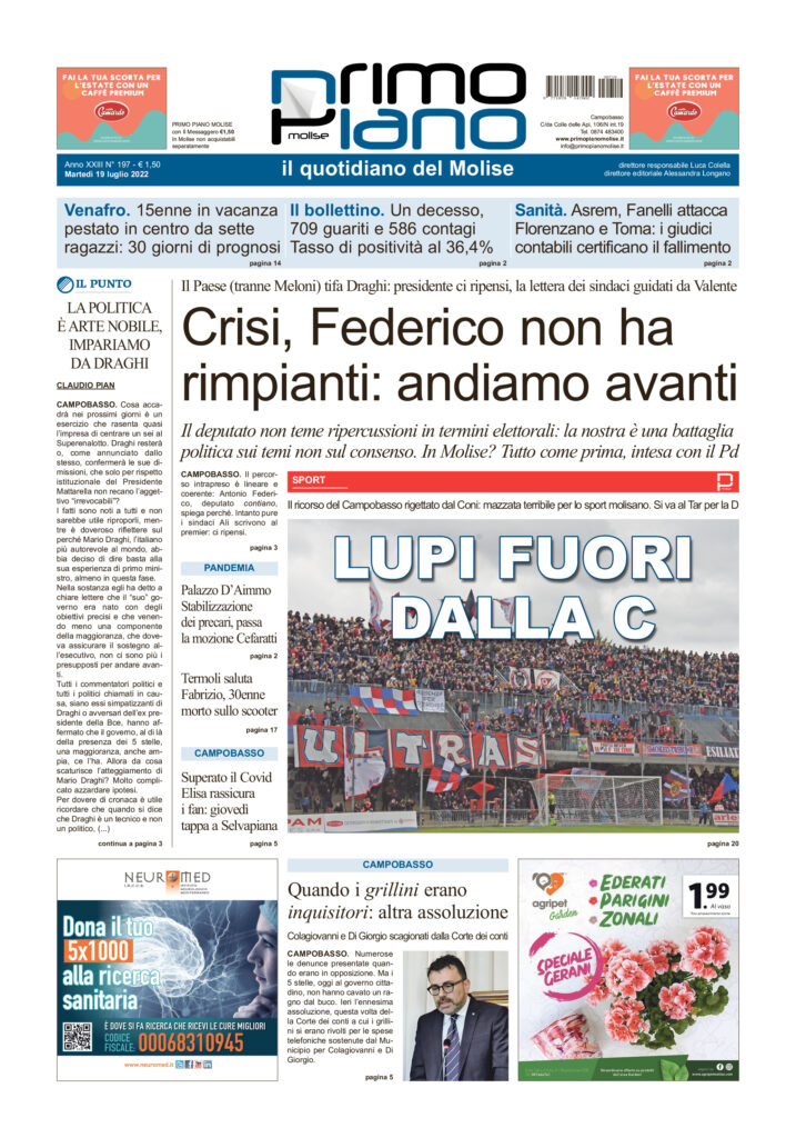 L’edizione completa di Primo Piano Molise del 19 luglio