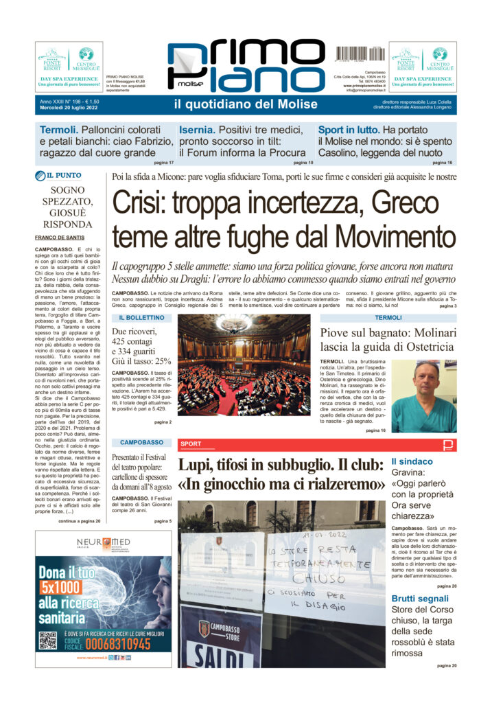 L’edizione completa di Primo Piano Molise del 20 luglio