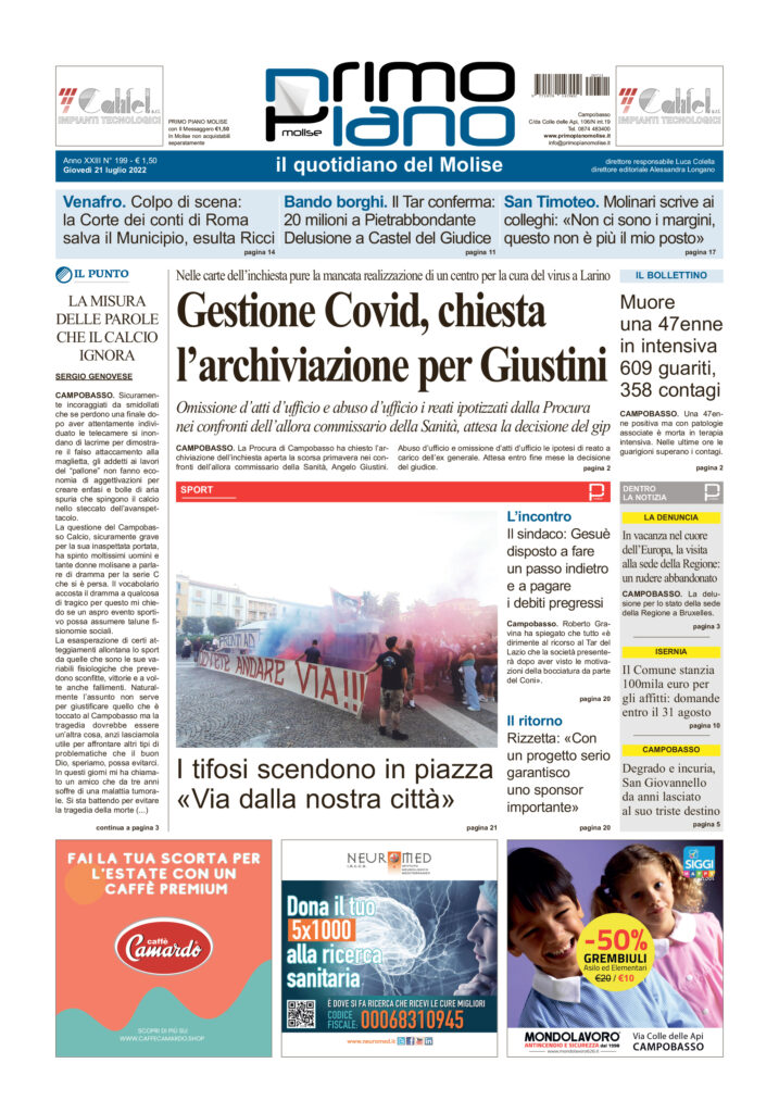 L’edizione completa di Primo Piano Molise del 21 luglio