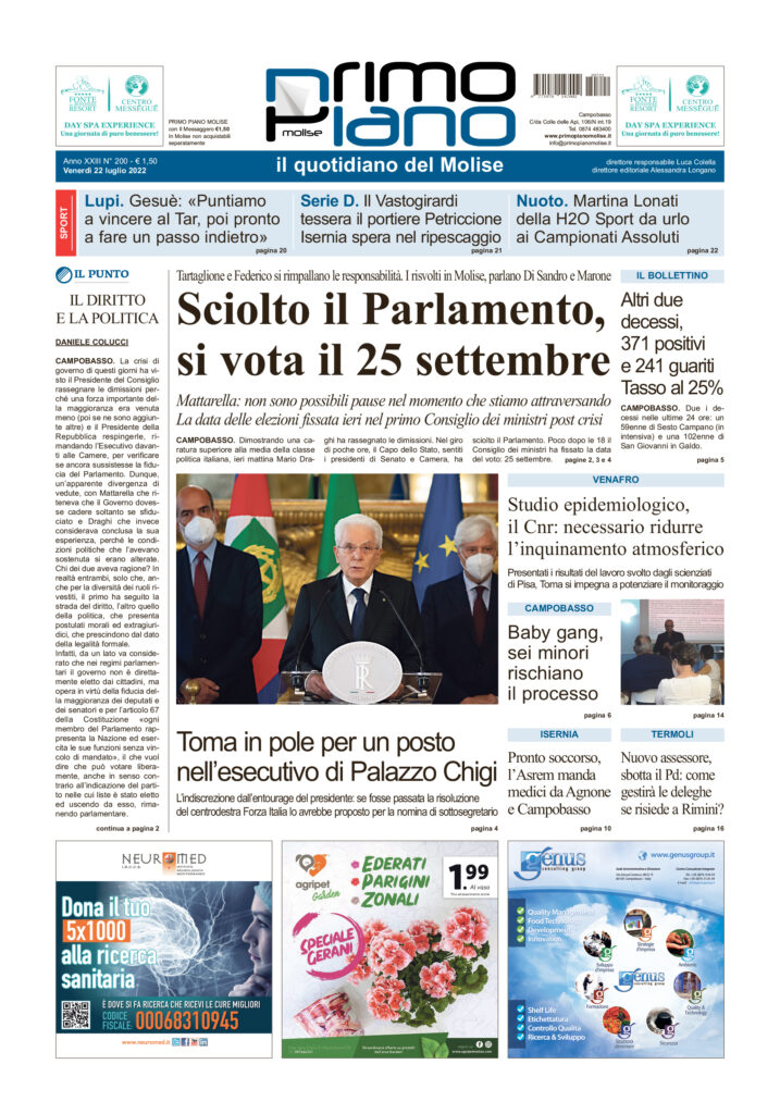 L’edizione completa di Primo Piano Molise del 22 luglio