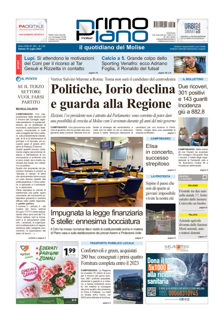 L’edizione completa di Primo Piano Molise del 23 luglio