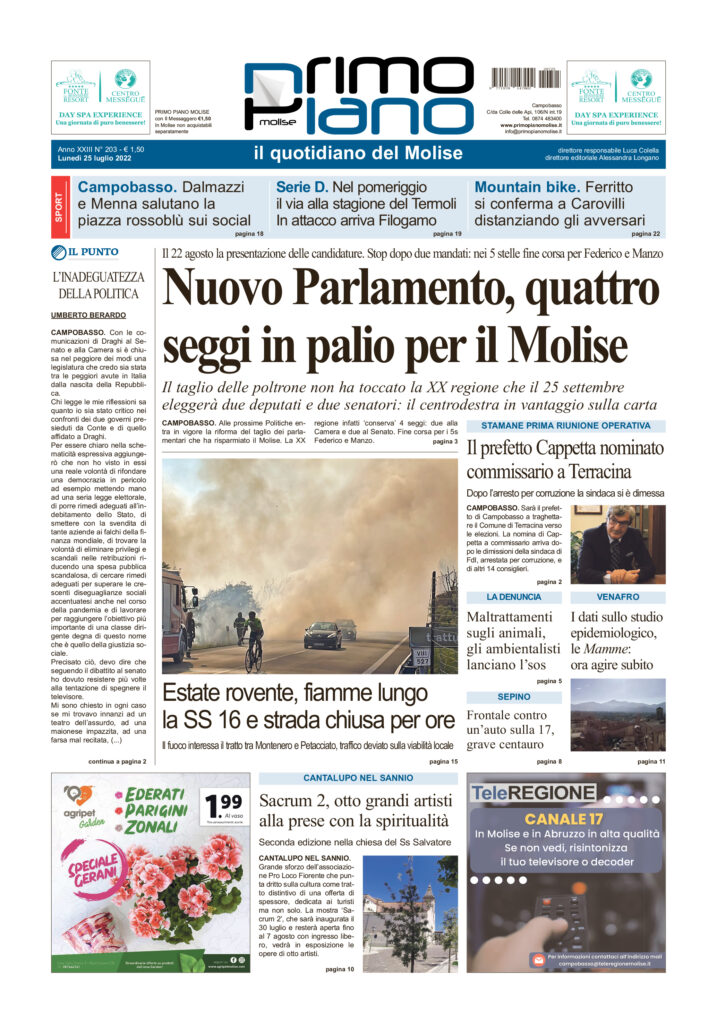 L’edizione completa di Primo Piano Molise del 25 luglio