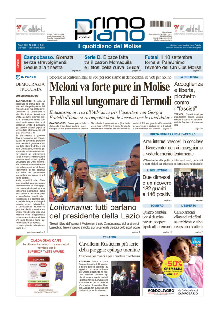 L’edizione completa di Primo Piano Molise del 1 settembre