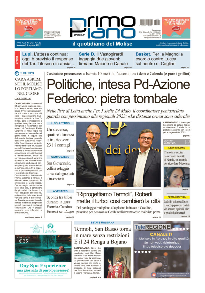 L’edizione completa di Primo Piano Molise del 3 agosto