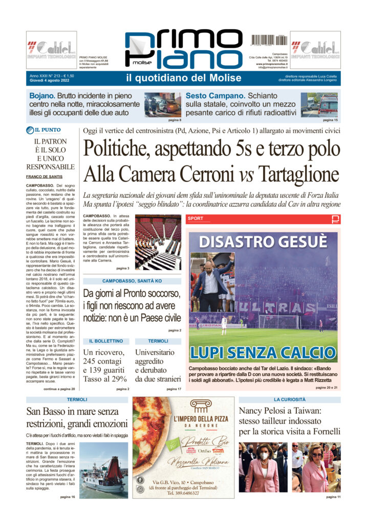 L’edizione completa di Primo Piano Molise del 4 agosto
