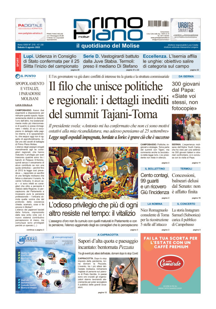 L’edizione completa di Primo Piano Molise del 6 agosto
